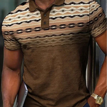 2026 Men's T-shirt Fashion Casual Sport Polo Shirt 3D Golf Gradient Ethnic Print Men Street Lapel Button Polo Shirt Short Sleeve
