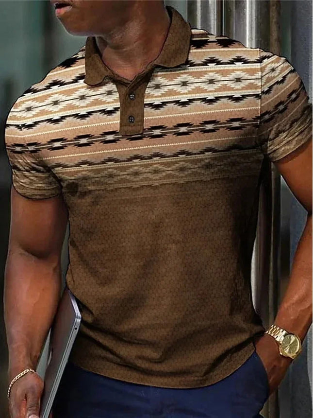 2026 Men's T-shirt Fashion Casual Sport Polo Shirt 3D Golf Gradient Ethnic Print Men Street Lapel Button Polo Shirt Short Sleeve