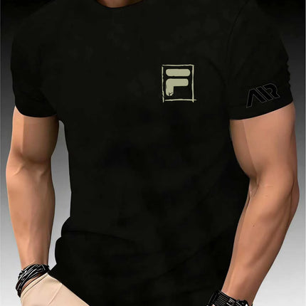 New Men's Spring/Summer Exercise print T-shirts High Trainer Grade Breathable Quick Dry Short Sleeved Top Marathon Gym Fitness