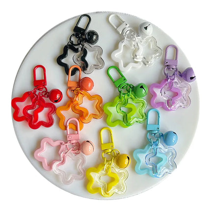 Acrylic Creative Cute Hollow Design Star Bell Keychain Pendant For Men Women Bag Charm Car Keychain Accessories Jewelry Gifts