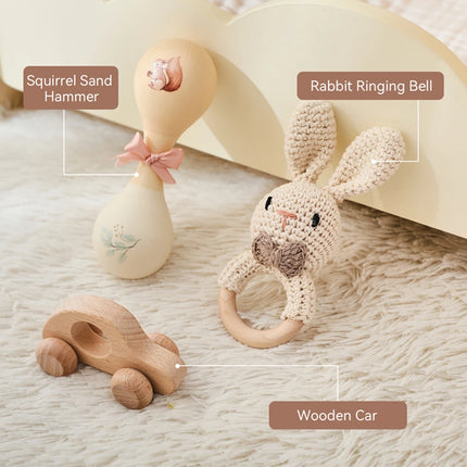 Baby Toy Set Crocheted Rabbit Rattle Toy Infant Musical Instrument Wooden Push Toy Newborn Montessori Educational Toy Baby Gift