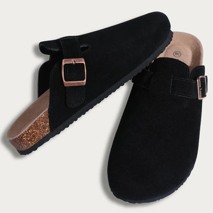 Litfun Suede Cork Clogs For Women Men Genuine Summer Clogs with Arch Support Cork Leather House Mules Shoes Thick Beach Sandals