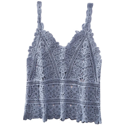 Simple Lace Hollow out Tank Top Women's Korean Sle Summer Outerwear Hoodie ort Sve Commute Sle  Color