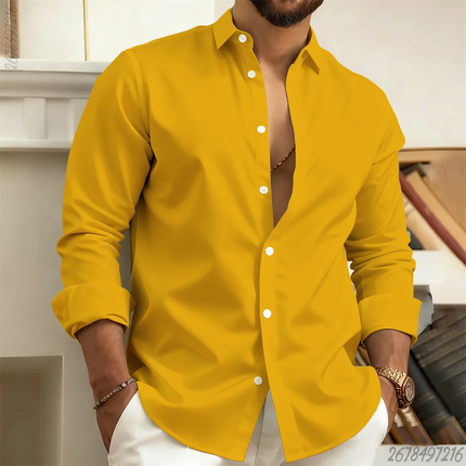 New 21-color men's solid long-sleeve collared shirt, business casual, urban everyday, handsome men's comfortable top