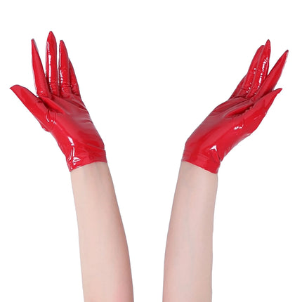 Wet Look PVC Short Gloves Shiny PU Leather Cosplay Sexy Separated Fingers Guantes Dance Performance Luvas Gothic Clubwear Glove