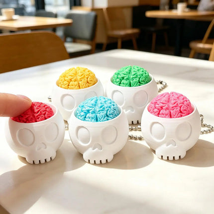10/1pcs Fun 3D Printed Skull Brain Clicker Keychain Skull Button Fidget Clicker Mechanical Keyboard Bag Pendant Stress Relief