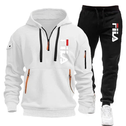2026 Autumn and winter new men's multi pocket zipper hooded sports shirt+pants two-piece set, men's casual pullover sports set