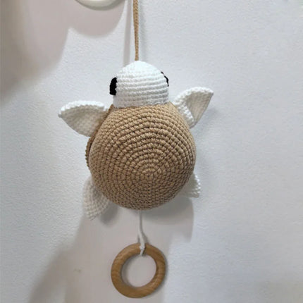 Handmade Crochet Bear Animal Head Knitting Rattle With Music DIY Baby Infant Newborn Teether Sensory Toy