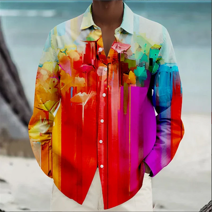 Men's Paisley Color Block Print Long Sleeve Shirt Casual Fashion Shirt Summer Fashion Men's Shirt Comfortable Soft