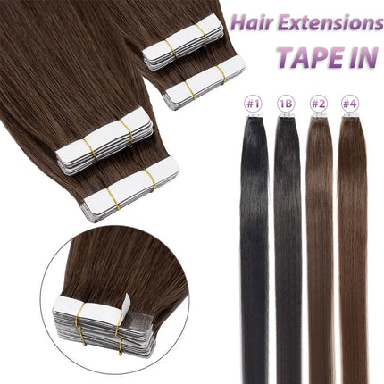 Human Hair Tape In Extensions Silky Straight Natural Color #2 Brown Color Hair Extensions Invisible 100% Real Human Hair Tape In
