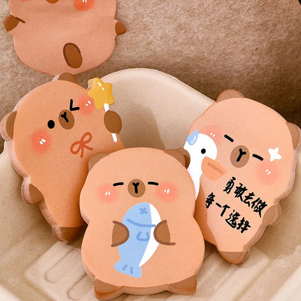 5Pcs/Lot Cute Capybara Sticky Note 60Sheets/Book Kawaii Goose Fish Capybara Shaped Memo Pad Student Message Writing Pads School