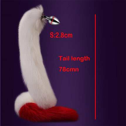 78cm Red Long Fox Tail Anal Plug Metal Butt Plug Prostate Massager Erotic Cosplay Accessories Adult Novelty Sex Toys For Couples