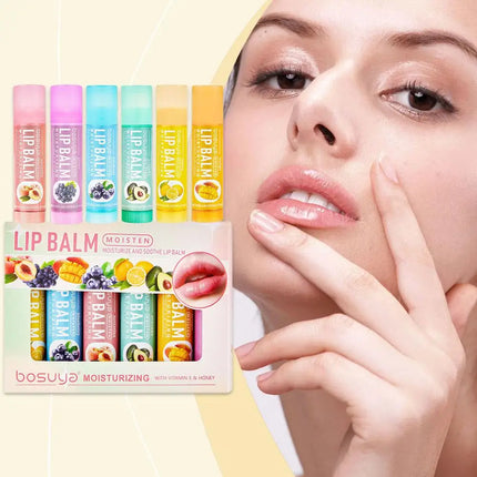 6PCs Natural Fresh Fruit Lip Balm Set Winter Moisturizing Lip Oil Long-Lasting Glossy Nourishing Lipstick Dry Lip Care Makeup