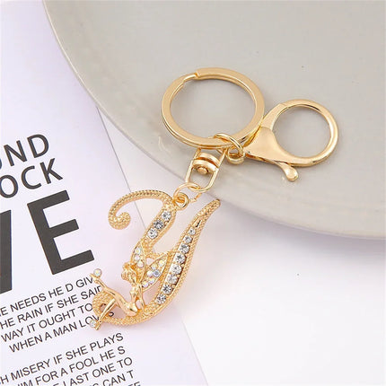 A-Z Rhinestone Elf Girl Letter Keychain Gold Color Initial Name Keyrings Girls Car Key Holder Handbag Purse Charms Decoration