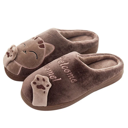 Women's Winter Home Slippers Cartoon Cat Shoes Soft Winter Warm Home Cotton Slippers Indoor Bedroom Couple Couple