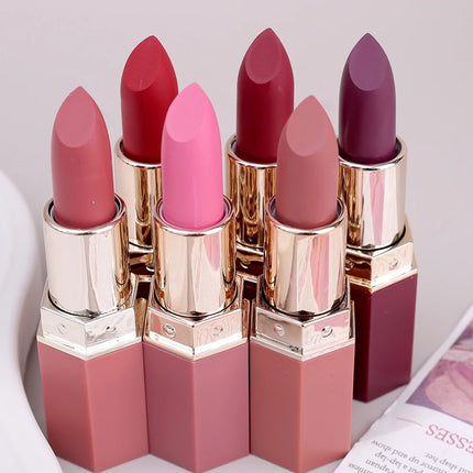Rose Pink Nude Matte Velvet Lipstick Color Rendering Lasting Non-stick Cup Sexy Lipsticks Waterproof Beauty Lips Makeup Cosmetic