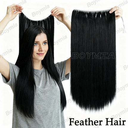 Invisible Seamless Feather Hair Extensions 16-22 Inch Adjustable One-Piece Straight Hair Weft Multiple Colors Available 40-70G