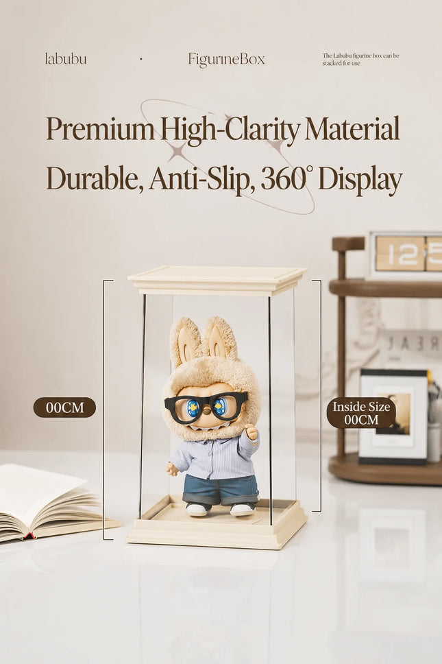 Clear Collectible Display Case for Labubu Dolls Acrylic Figure Box Dustproof Stackable Shelf Organizer(without dolls))