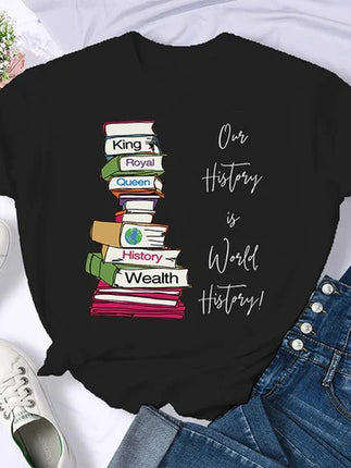 Coffee Books Brown books American retro T-shirt woman round neck half sleeve T-shirt printed T-shirt top woman oversized