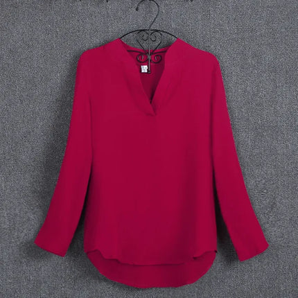 Plus Size Blouse Clothing Women Long Sleeve Shirt Chiffon Blouse Ladies Top