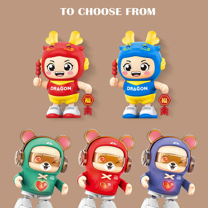 Dancing Bear Baby Dragon Toys, Lighting and Dancing Robot Mode Cute Shape 2 Gear Switches for 3+ Childs Not Include Battery