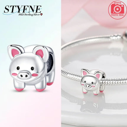 925 Silver Animal Series Snail Lamb Fox Chicken Duck Beaded Pendants Fit Bracelets Necklaces Fine Jewelry Making Gifts