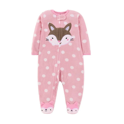Newborn Baby Rompers Autumn Winter Zipper Fleece Sleepsuit Clothes Cute Fox Animal Footed Warm Baby Pajamas Babe Jumpsuit 0-12M