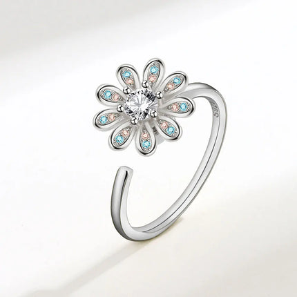 SMJEL Fidget Spinner Ring Anxiety for Women Multiple Crystal Flower Eye Butterfly Animal Ring Rotate Anti Stress Wedding Jewerly