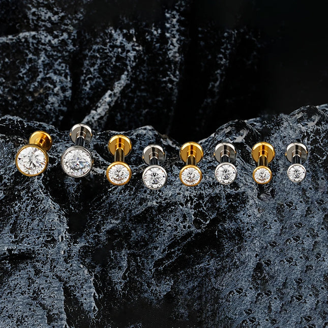 Right Grand ASTM F136 Titanium 18G/16G Threadless Push Pin Flat Back Stud 2/2.5/3/4mm CZ Cartilage Tragus Helix Nose Piercing