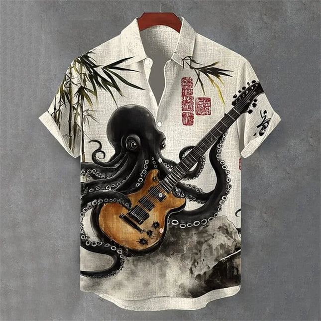 Summer Men's Short Sleeve Shirt Art Octopus Pattern 3D Printed Linen Short Sleeve Men's Shirt Casual Hawaiian Top