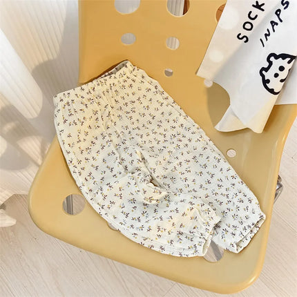 Kids Trousers Baby Summer Korean Bottoms Girls Cartoon Muslin Bloomer Children Casual Elastic Waist Playwear Fashion Clothing