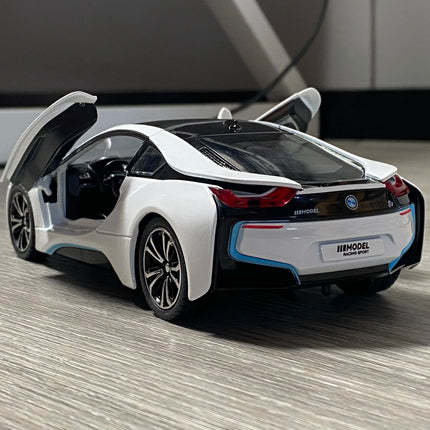 1:22 BMW I8 Sports Car Alloy Diecast Model Car Vehicle Collection Simulation Sound & Light Toys Car Children Birthday Day Gifts