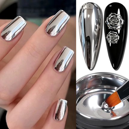 AWStorG 5ML Super Silver Metallic Gel Nail Polish Metal Effect Painting Gel Chromes Varnish Semi Permanent for Nail DIY