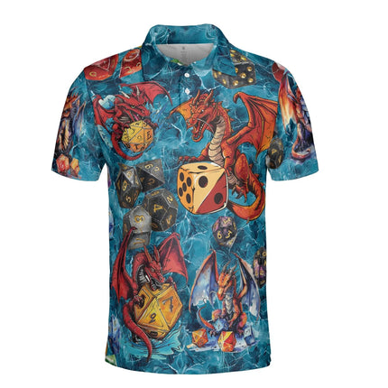 Mythical Dragon Polo Golf Shirts For Men Women - Dungeon Mens Polo Shirts Short Sleeve DnD Mens Polo Shirts Dry Fit Serie