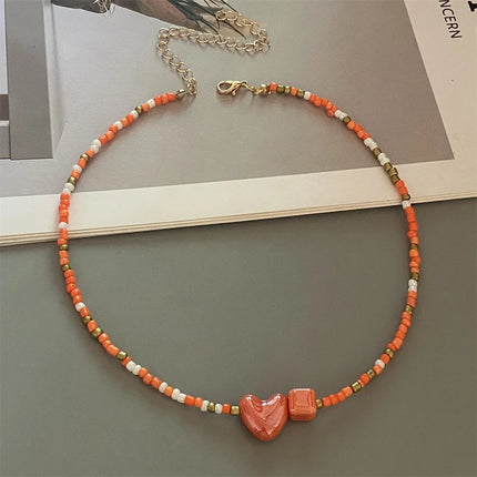 New Fashion Candy Color Choker Necklace for Women Girl Love Heart Square Geometric Short Necklace Seed Bead Neck Jewelry 2026