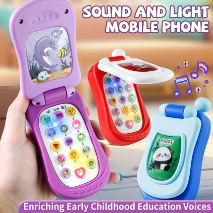Puzzle Early Education Music Mobile Phone Cartoon Simulation Flip Phone Baby Toy 61 Children's Gift English