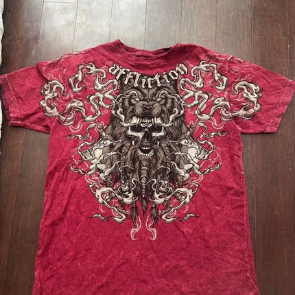 European and American men's summer Gothic letter skull print comfortable and breathable round neck T-shirt outdoor street top