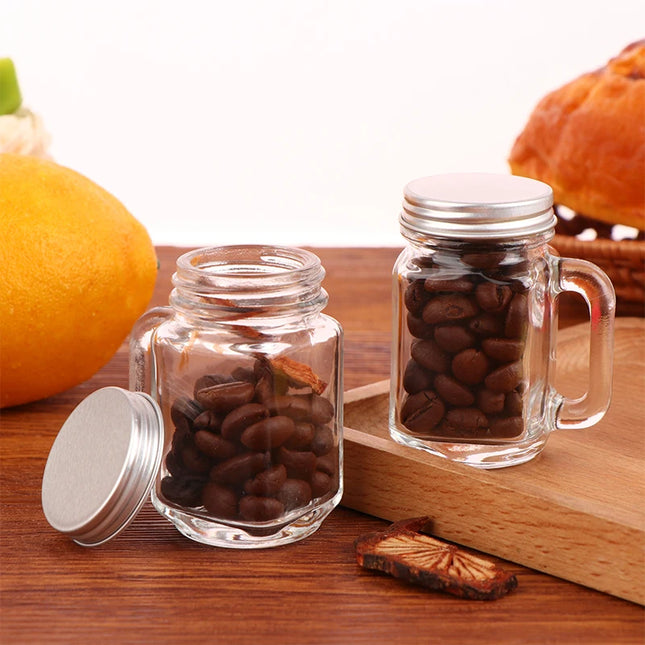 40ML Portable Mini Mason Jar With Handle Leakproof Glass Water Bottle For Milk Cold Brew Coffee Crystal Wine Whisky Glass