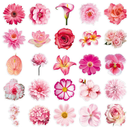 50-100PCS Clear PET Pink Flower Aesthetic Stickers Realistic Plant Waterproof Decal for Stationery Notebook Pen Holder ScrapbooK