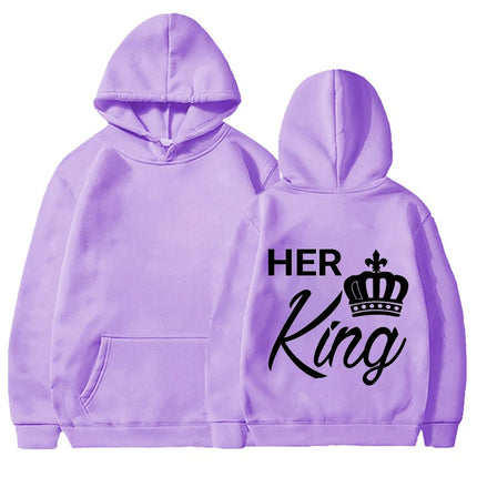 New Valentine's Day His Queen And Her King Printed Hoodies Men/Women Couple's Sweatshirts Casual Hoodie Personality Pullover