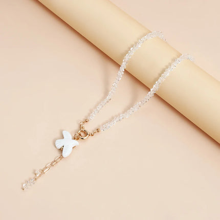 Peace Dove Drop Earrings Necklace Bracelet for Women Exquisite Bird Irregular Crystal Beaded Pendant Necklace Versatile Jewelry