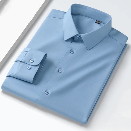 Non-Iron 8XL 7XL High-end Anti-wrinkle Modal Men's Shirt Casual Long Sleeve Slim Fit Office Blue White Shirts Men Long Sleeve
