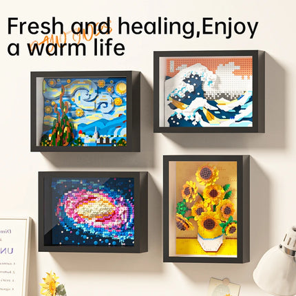 Creative masterpiece series picture assembly photo frame art decoration puzzle building block toy home decoration collection gif