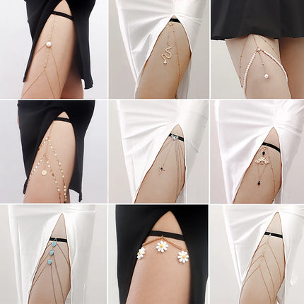 Bohemian Elastic Band Leg Thigh Chain Women Beach Sexy Long Tassel Harness Multilaye Adjustable Body Jewelry Summer Holiday Gift
