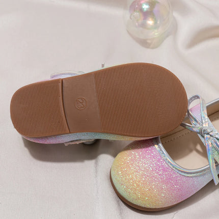 Girl's Princess Shoes Glittery Rainbow Color Beautiful Autumn Kids Single Shoe Flat Mermaid Toddler Anti-Slip Children's Shoe