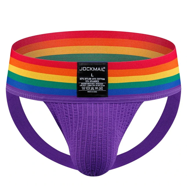 Sexy Men Thong Jockstrap Briefs Men's Bikini Cueca Gay Underwear Underpants Calzoncillos Low-waisted Breathable Rainbow
