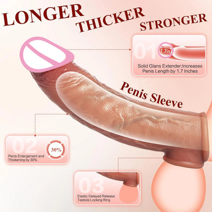 Realistic 8''Penis Sleeve Sex Toys For Men Silicone Penis Condom Reusable Penis Sleeve Penis Extender Male Couples Adult Toys