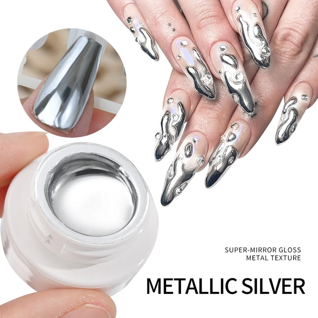 MingLee Silver Metal Gel Metallic Nail Polish Chrome 3D Metal Painted Gel Polish 5ml Liquid Mirror Effect Glossy Shine Manicure
