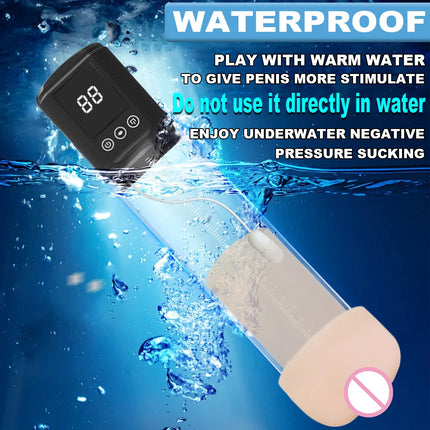 Electric Penis Pump Powerful Suction Led Display Penis Enlargement Enhance Delay Trainer Rechargeable Sex Toys for Men 18+