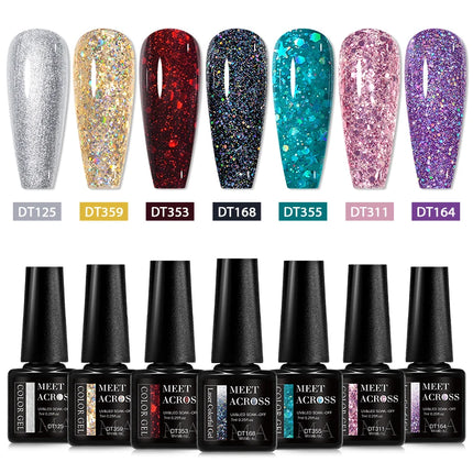 7pcs Glitter Gel Nail Polish Set Gold Silver Red Sparkling Sequins Soak Off UV Gel Varnish Nail Supplies Manicure DIY Art Design